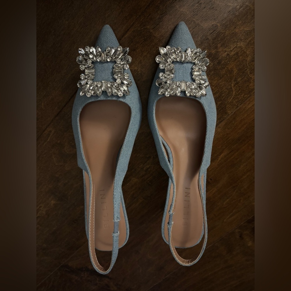Elegant Blue Slingback Heels with Crystal Embellishments - Picture 2 of 4